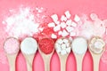 Mix of sugar varieties: pink, red and white, refined