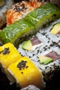 Mix of sushi and roll pieces Royalty Free Stock Photo