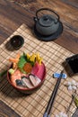 Mix sushi on the wooden background,Japanese style Royalty Free Stock Photo