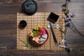 Mix sushi on the wooden background,Japanese style Royalty Free Stock Photo