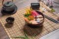 Mix sushi on the wooden background,Japanese style Royalty Free Stock Photo