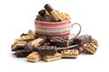 Mix of sweet cookies in coffee mug Royalty Free Stock Photo