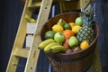 Mix of tasty fresh fruits on a bascket. Green, eating, healthy life Royalty Free Stock Photo