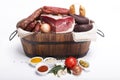 Mix of tradicional Portuguese food on a basket Royalty Free Stock Photo