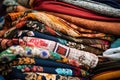 a mix of traditional fabrics from various countries Royalty Free Stock Photo