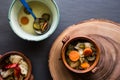 Mix of Turkish Pickles with green tomatoes, red pepper, cucumber and carrot. Royalty Free Stock Photo