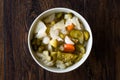 Mix of Turkish Pickles with Hot Green Pepper, Cabbage, Sauerkraut, Carrot and Cucumber in Bowl. Royalty Free Stock Photo