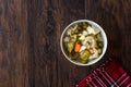 Mix of Turkish Pickles with Hot Green Pepper, Cabbage, Sauerkraut, Carrot and Cucumber in Bowl. Royalty Free Stock Photo