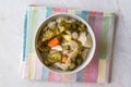 Mix of Turkish Pickles with Hot Green Pepper, Cabbage, Sauerkraut, Carrot and Cucumber in Bowl. Royalty Free Stock Photo