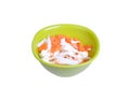 Mix Vegetables Cauliflower And Carrot In Green Bowl Isolated On