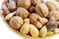 Mix of walnut, brazilian nut, hazelnut, pecan, almond. Isolated Royalty Free Stock Photo