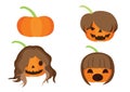 Pumpkin hairstyle Halloween design on white background