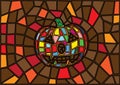 Halloween items. Vector decorative pumpkins stained glass style