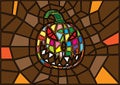 Halloween items. illustration Vector decorative pumpkins stained glass style