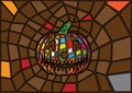 Halloween items. illustration Vector decorative pumpkins stained glass style