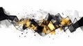 Mixed Abstract Art of Watercolor Black and Gold Color Wavy and Curve Triangle Particles on White Background Image