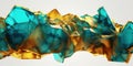 Mixed Abstract Art of Watercolor Cyan and Gold Color Wavy and Curve Alcohol Ink on White Background