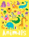 Mixed animal doodle vector illustration