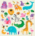 Mixed animal doodle vector illustration