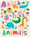 Mixed animals illustration vector set Royalty Free Stock Photo
