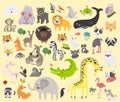 Mixed animals set drawing illustration vector Royalty Free Stock Photo