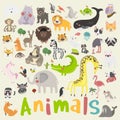 Mixed animals set drawing illustration vector Royalty Free Stock Photo