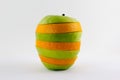 Mixed apple and orange on white background