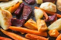 Mixed baked vegetables closeup