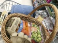 Mixed basket of customer shopping in trolley UK