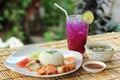 Mixed BBQ over the steam rice and Fruit Juice Royalty Free Stock Photo