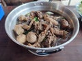 Mixed beef soup in hot pot.