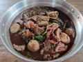 Mixed beef soup in hotpot serve for lunch.