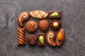 Mixed belgian pralines. Chocolate truffles. Royalty Free Stock Photo