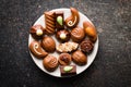 Mixed belgian pralines. Chocolate truffles. Royalty Free Stock Photo