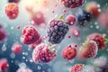 mixed berries frozen mid - air, capturing the motion and freshness of the fruit against a blurred background Royalty Free Stock Photo