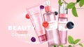 Mixed berry cosmetic. Collagen vitamin skin care. Beauty packaging cream set