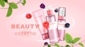 Mixed berry cosmetic. Collagen vitamin skin care. Beauty packaging cream set