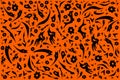 Mixed black shapes and patterns on orange background for design material or print