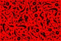 Mixed black shapes and patterns on red background for design material or print