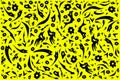 Mixed black shapes and patterns on yellow background for design material or print
