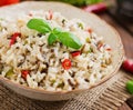 Mixed boiled rice with chilli and basil.