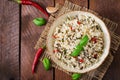 Mixed boiled rice with chilli and basil.