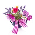 Mixed bouquet garden flowers with ribbon