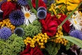 Mixed Bouquet With Red Roses and Blue Globe Royalty Free Stock Photo