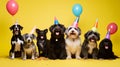 Mixed breed dogs with party decoration