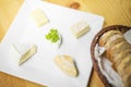 Mixed cheese platter with bread Royalty Free Stock Photo