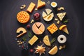 Mixed cheese platter sliced cheeses Royalty Free Stock Photo