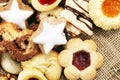 Mixed Christmas cookies. Colorful mix of Christmas-themed decorated cookies