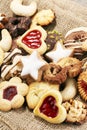 Mixed Christmas cookies. Colorful mix of Christmas-themed decorated cookies