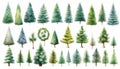 Mixed abstract christmas trees isolated on white watercolor style Royalty Free Stock Photo